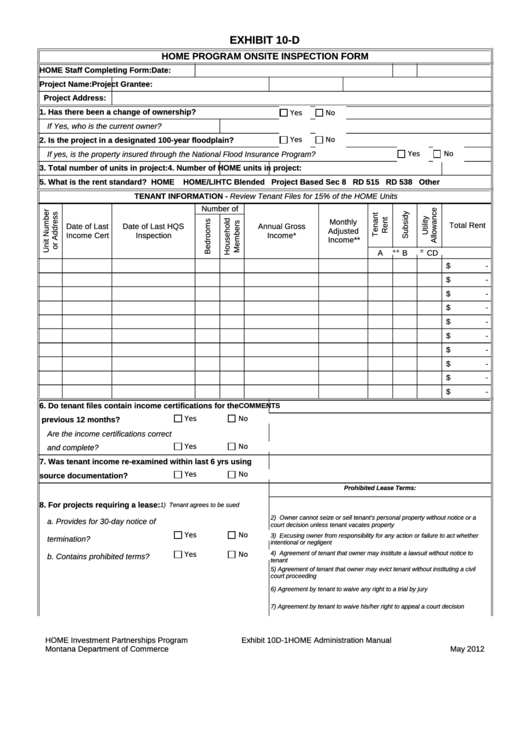 Home Program Onsite Inspection Form Printable pdf