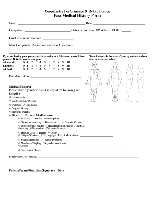 Cooperative Performance & Rehabilitation Past Medical History Form Printable pdf