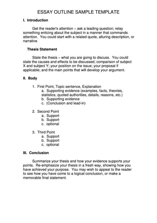 Essay Outline Sample Template Printable pdf