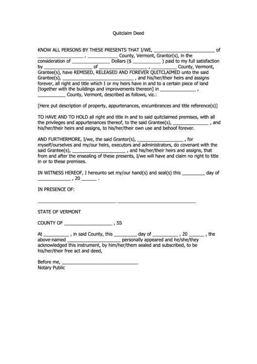Quitclaim Deed Printable pdf