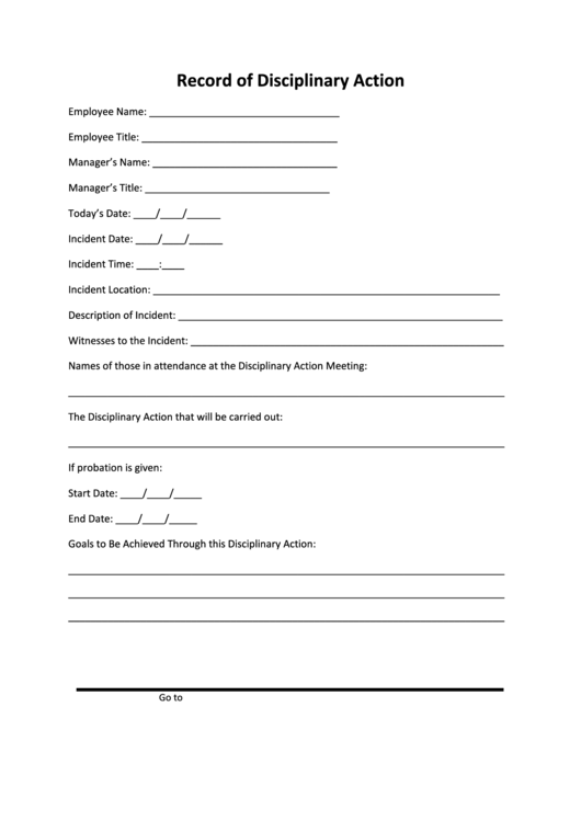 Record Of Disciplinary Action Printable pdf