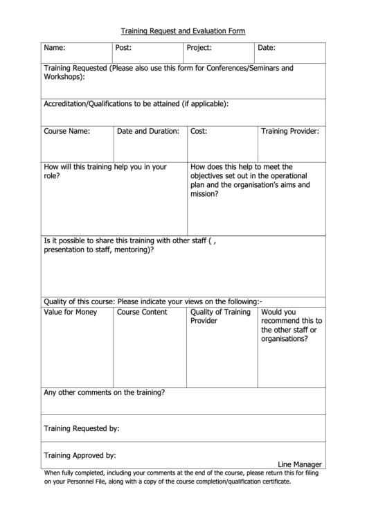 Training Request And Evaluation Form Printable pdf