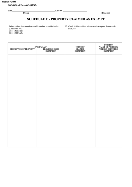 Fillable Property Claimed As Exempt Form Printable pdf