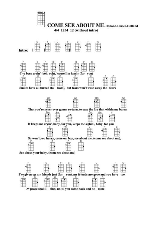 Come See About Me - Holland-Dozier-Holland Chord Chart Printable pdf