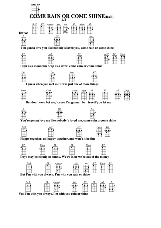 Come Rain Or Come Shine (Bar) Chord Chart Printable pdf