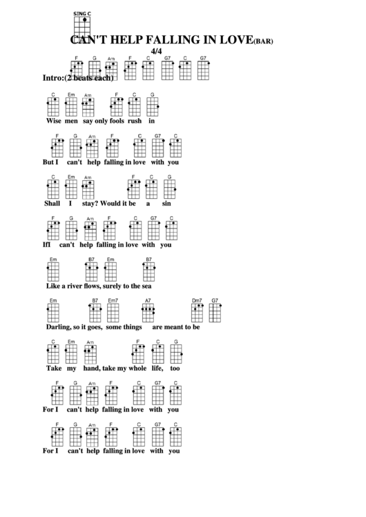 Can T Help Falling In Love Bar Chord Chart Printable Pdf Download