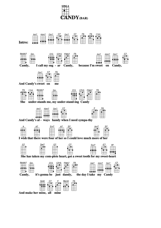 Candy(Bar) Chord Chart Printable pdf
