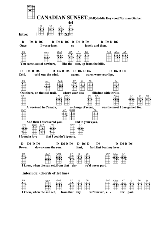 Canadian Sunset (Bar) - Eddie Heywood/norman Gimbel Chord Chart Printable pdf