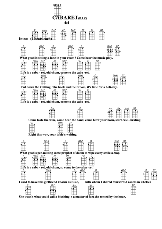 Cabaret (Bar) Chord Chart Printable pdf