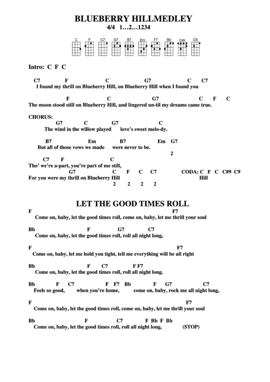 Blueberry Hill Medley Chord Chart Printable pdf