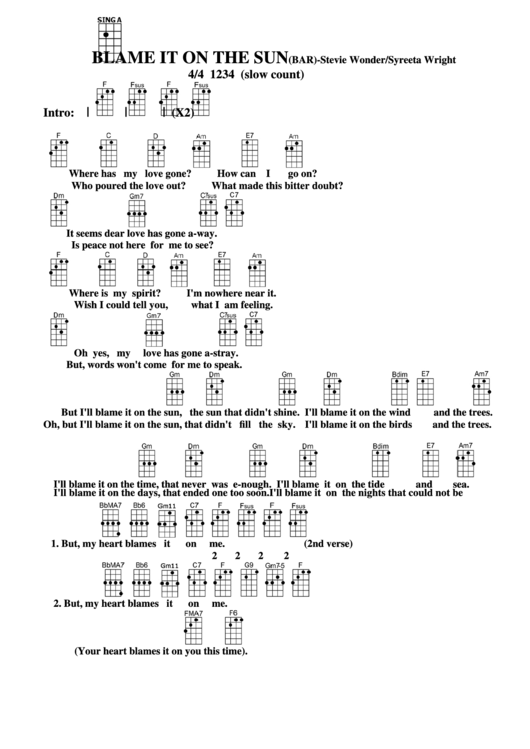 Blame It On The Sun (Bar) - Stevie Wonder/syreeta Wright Chord Chart Printable pdf