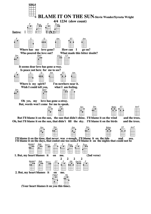 Blame It On The Sun - Stevie Wonder/syreeta Wright Chord Chart Printable pdf