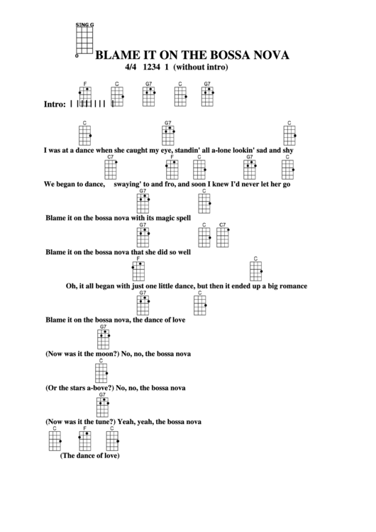 Blame It On The Bossa Nova-C Chord Chart Printable pdf