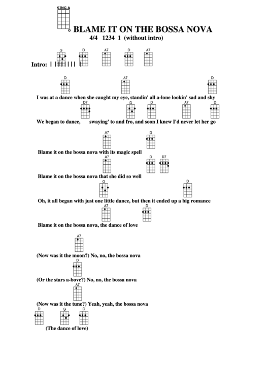 Blame It On The Bossa Nova Chord Chart Printable pdf
