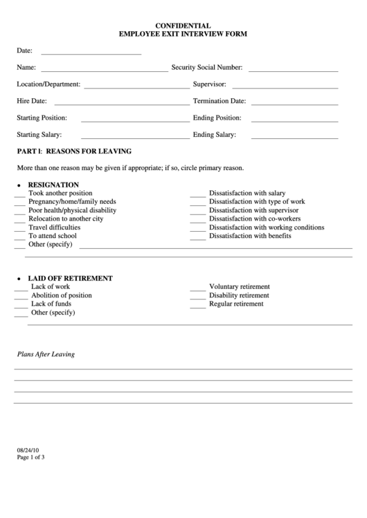 Fillable Employee Exit Interview Form Printable pdf