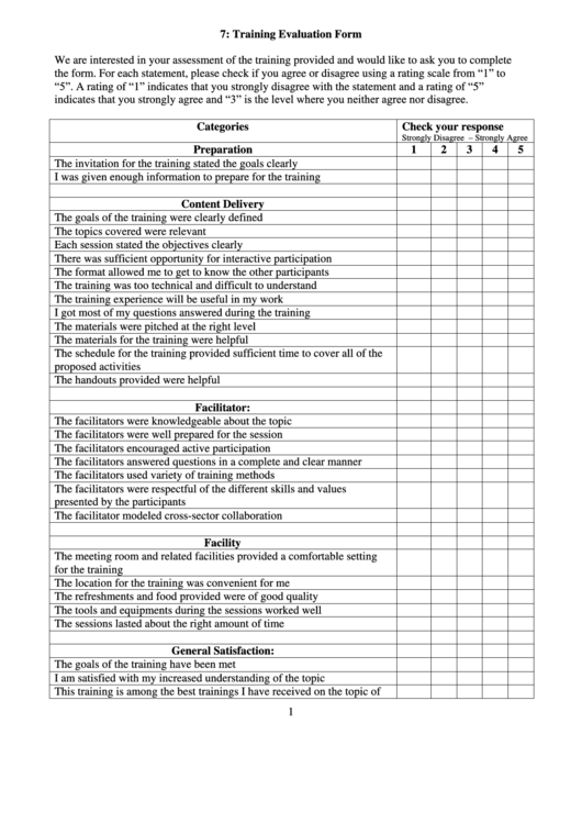 Training Evaluation Form Printable pdf