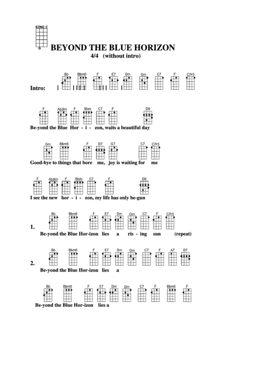Beyond The Blue Horizon - L.robin/r.whiting/w.f.harling Chord Chart Printable pdf