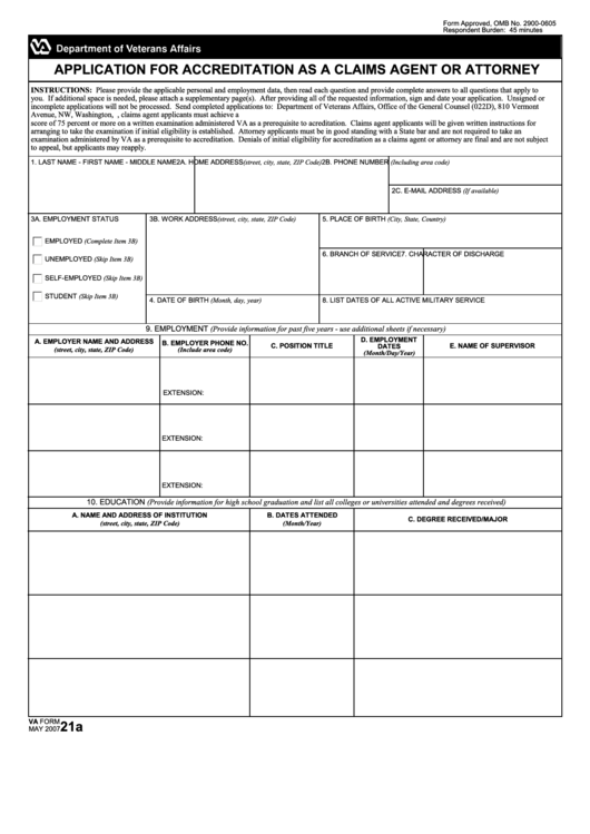 Application For Accreditation As A Claims Agent Or Attorney Printable pdf