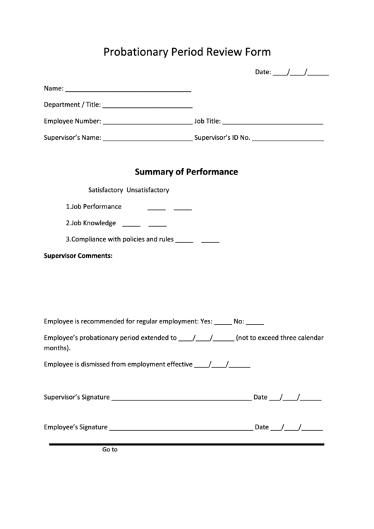 Probationary Period Review Form Printable pdf