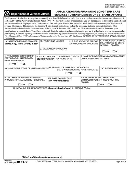 Application For Furnishing Long-Term Care Services To Beneficiaries Of Veterans Affairs Printable pdf