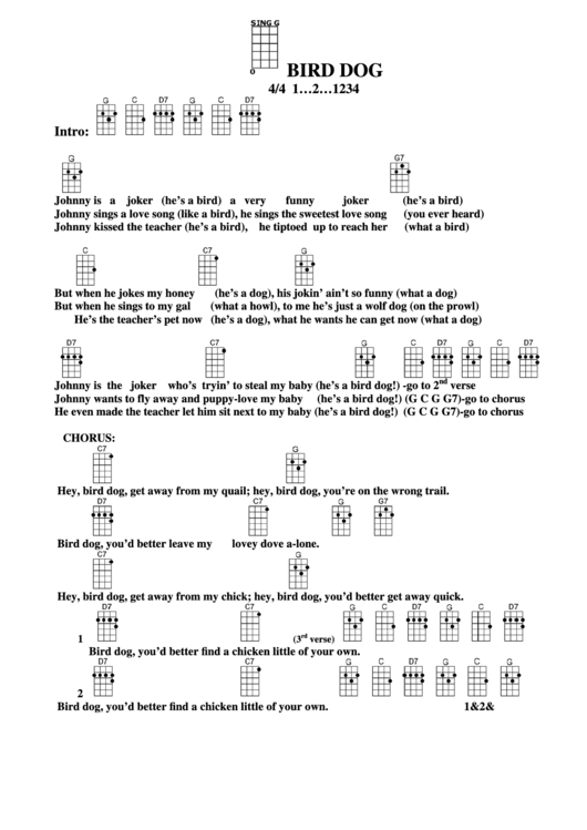 Bird Dog Chord Chart Printable pdf