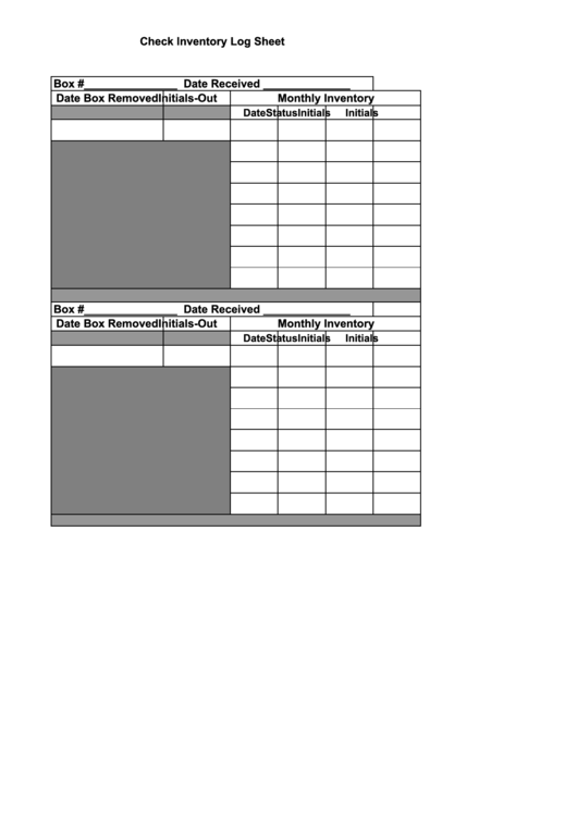 Check Inventory Log Sheet Template Printable pdf