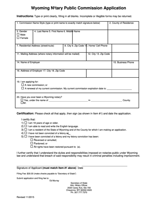 Wyoming Notary Public Commission Application