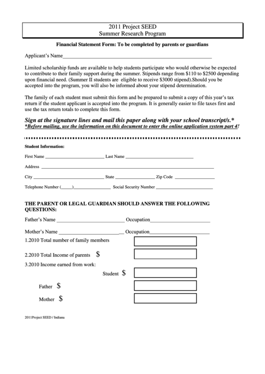 2011 Financial Statement Form Printable pdf
