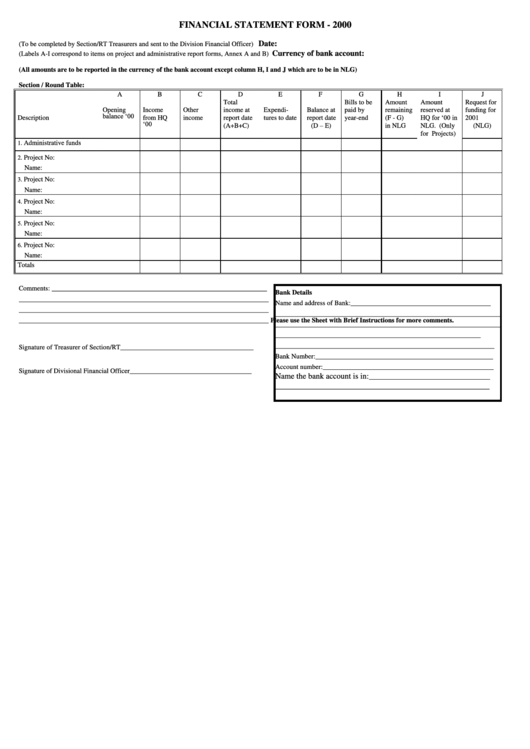 Financial Statement Form Printable pdf