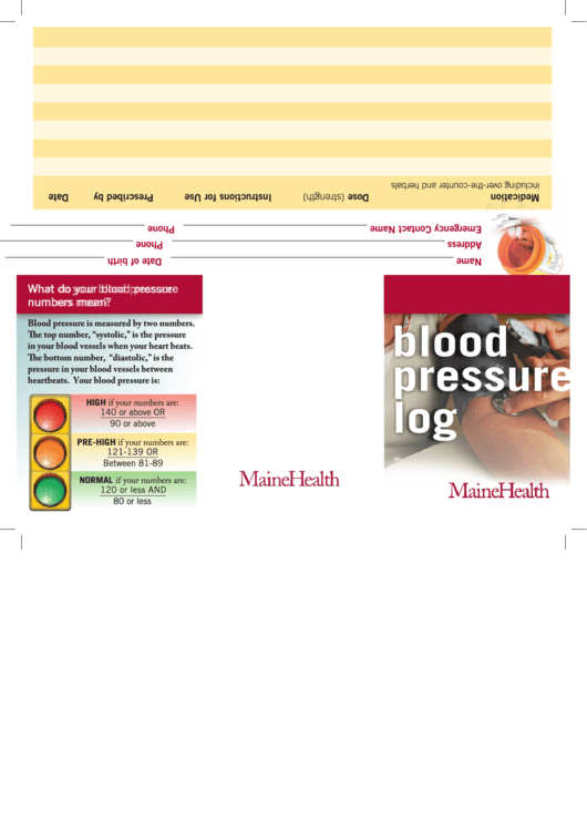 Blood Pressure Log With Medications Printable pdf