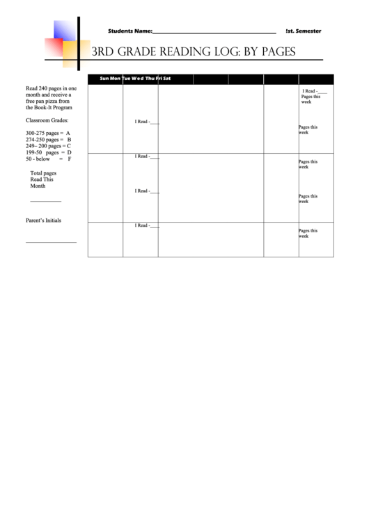 3rd Grade Reading Log Template: By Pages Printable pdf