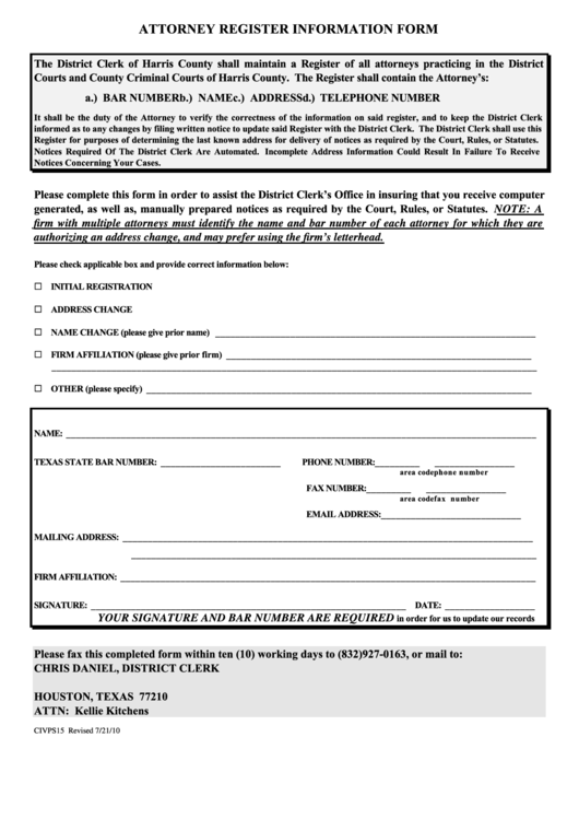 Attorney Register Information Form