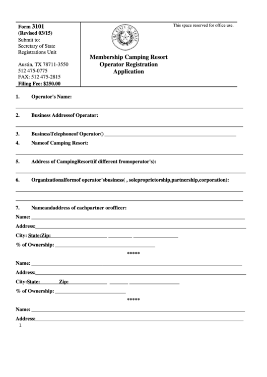 Fillable Operator Registration Application Printable pdf