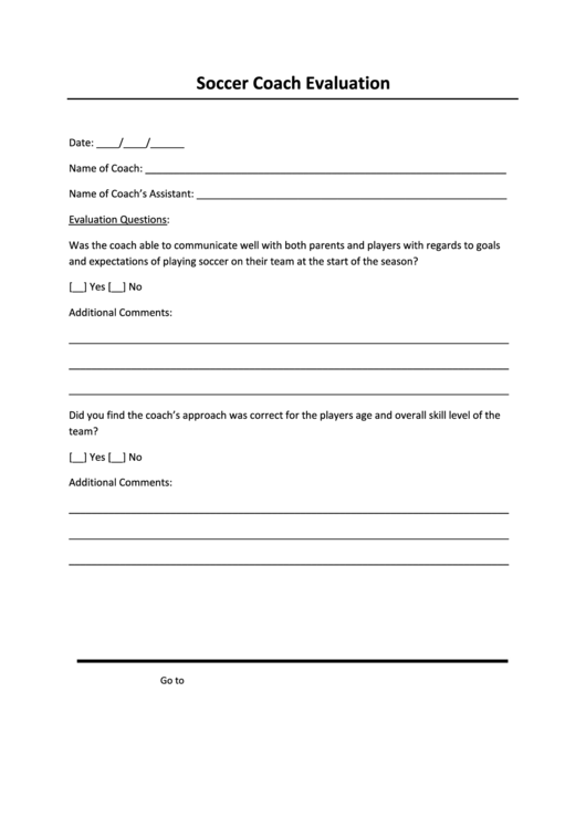Soccer Coach Evaluation Printable pdf