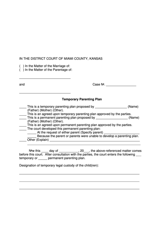 Temporary Parenting Plan Printable pdf