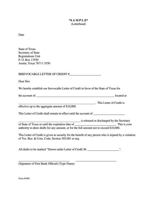 Irrevocable Letter Of Credit Printable pdf