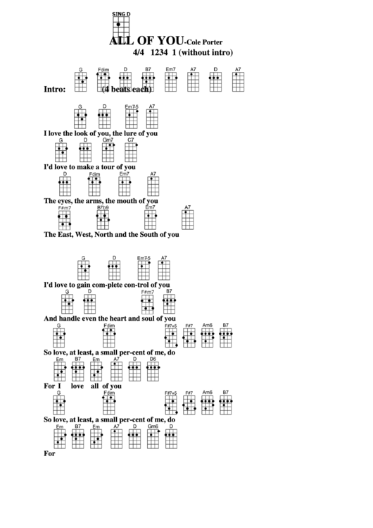 All Of You-Cole Porter Chord Chart Printable pdf