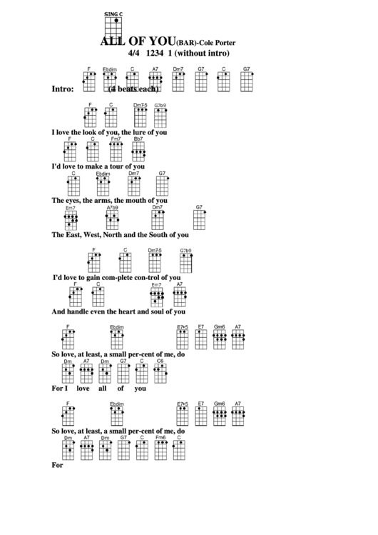 All Of You(Bar)-Cole Porter Chord Chart Printable pdf