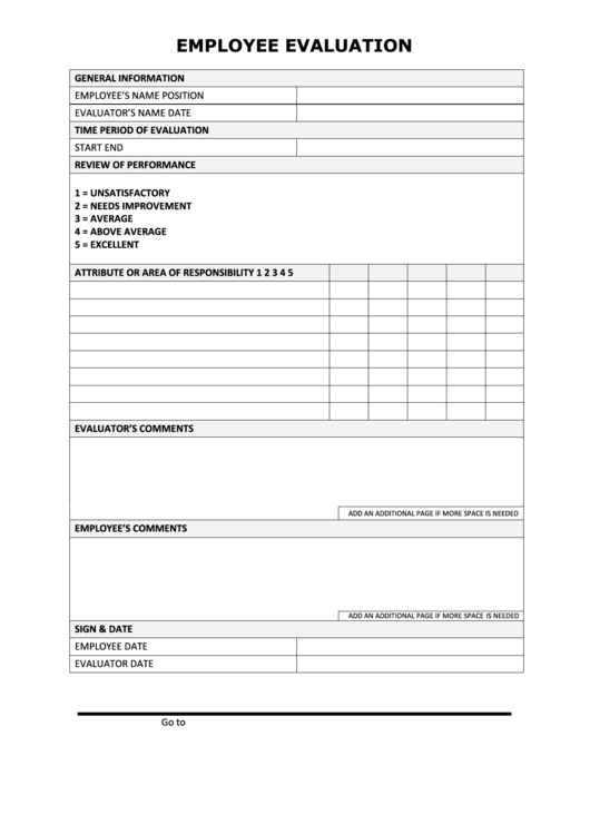 Employee Evaluation Printable pdf