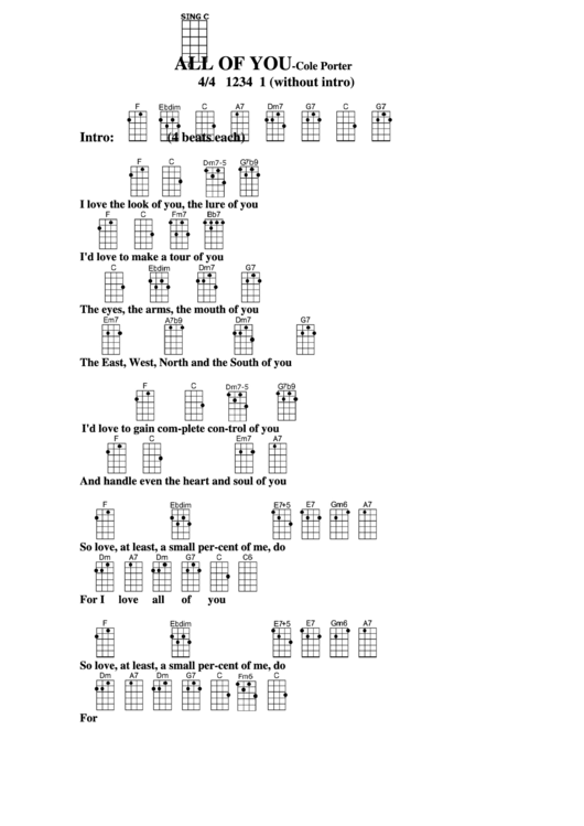 All Of You-Cole Porter Chord Chart Printable pdf