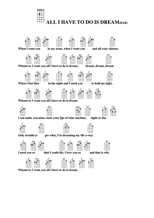 All I Have To Do Is Dream(Bar) Chord Chart Printable pdf