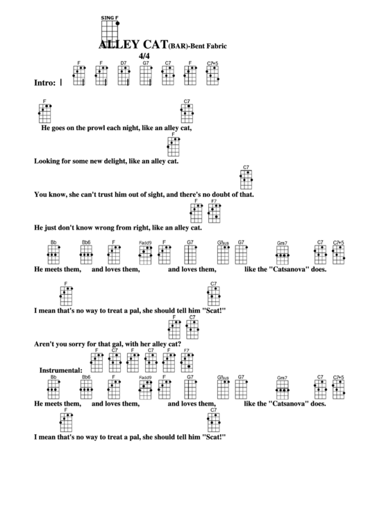 Alley Cat (Bar) - Bent Fabric Chord Chart Printable pdf