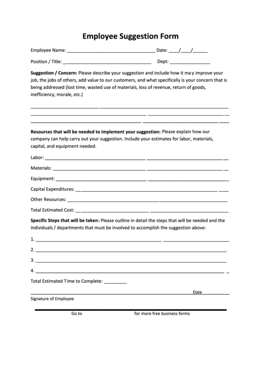 Employee Suggestion Form Printable pdf