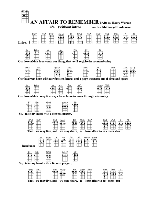 An Affair To Remember (Bar) - M. Harry Warren Chord Chart Printable pdf