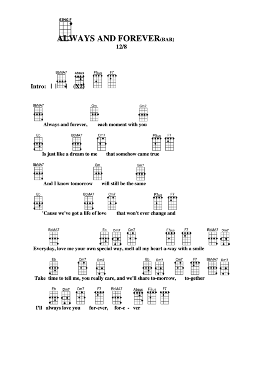 Always And Forever (Bar) Chord Chart Printable pdf
