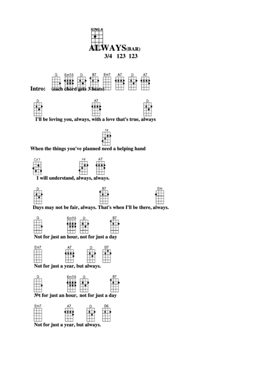 Always (Bar) Chord Chart Printable pdf