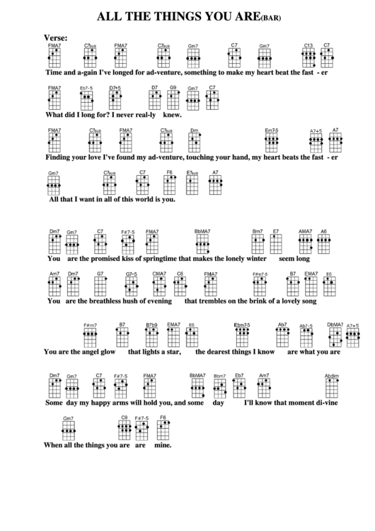 All The Things You Are (Bar) Chord Chart Printable pdf