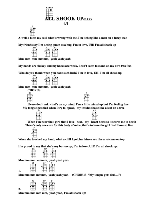 All Shook Up(Bar) Chord Chart Printable pdf