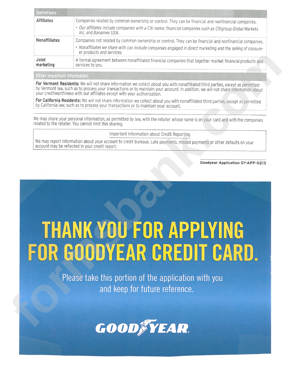 Goodyear Credit Card Application