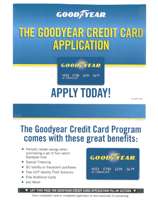 Goodyear Credit Card Application Printable pdf
